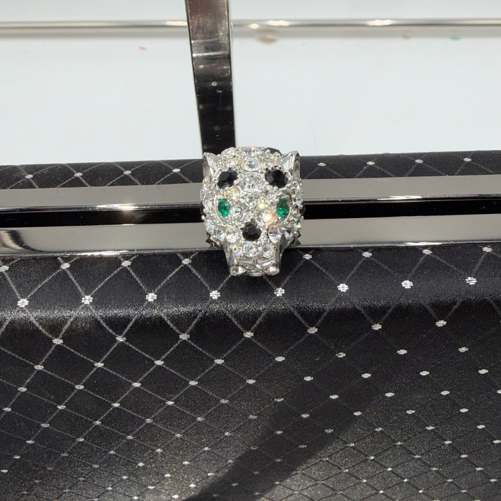 Kenneth J Lane Sparkling Black Clutch Evening Bag Rhinestone Panther Clasp - Picture 3 of 9